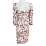 House of Harlow Palm Leaf Midi Dress Women’s Size Medium Linen Vacation Pink Photo 6