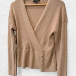 Calligraphie Gold Shimmer Wrap Sweater Metallic Knit Top Large Gray Photo 0