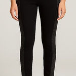 Carmen Marc Valvo Black Quilted Faux Leather Trim Leggings Pants Size Small Photo 0