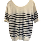 French striped cream and black wool blend short sleeves sweater sz. S Photo 0