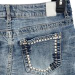 Maurice's SZ 5/6 Jean Shorts Embroidered Low-Rise Frayed Hems Distressed Whisker Photo 2