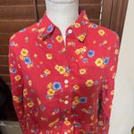 Jones New York  Linen blend shirt Red Floral Long Sleeve Button Down sz XL Photo 1