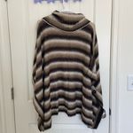 Cable & Gauge NWOT Cable‎ & Gauge women’s brown neutral striped poncho cowl neck sweater Photo 5