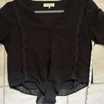 WAYF Black Sheer Western Rodeo Lace Trim Long Sleeve Tie Front Blouse Size S Photo 12