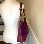 Dooney & Bourke DOONEY BURKE Purple Suede Brown Leather Hobo Shoulder Bag w Dooney Duck HangTag Photo 3