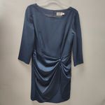 Eliza J Navy Blue Gathered Cocktail Sheath Dress, 3/4 Sleeve Photo 2