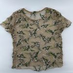 Urban Outfitters Floral Embroidered Mesh Crop Top Sheer Crew Neck Green XS Photo 2