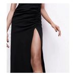 ZARA  Black Ruched Side Midi Dress Strapy High Slit Women's Large Party Cocktail Photo 3