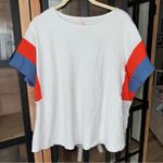 Anthropologie Hailey & Co oversized tee knit patchwork statement sleeves cobalt cap top Photo 0