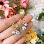 Brand New Marble And Pearl Earrings Gold Photo 2
