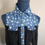 Cloe Sleeveless Button Down Shirt Top Flowy & Sheer Blue Photo 1