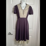 Vintage 1970s Crochet Plaid Short Sleeve Purple Dress Size M Photo 1