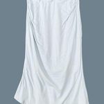 OGL Midi Skirt Ruched Sides Elastic Waist Light Blue Size Medium Photo 1