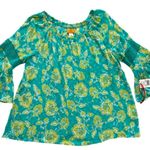 Ruby Rd  Top Blouse Turquoise Green Floral 3/4 Bell Sleeve Boho Tunic Size XL Photo 8