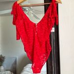 Anthropologie Flocked Red Bow Shoulder Bodysuit NEW Photo 2