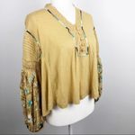 Free People New  Embroidered Floral Wide Bubble Sleeve Bohemian Top Photo 13