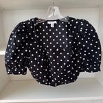 Topshop  Spot Puff Sleeve Poplin Corset Crop Top Black Polka Dot Photo 2