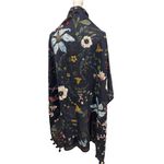 Treasure & Bond  Silk Scarf Floral Print Tassel Navy Wrap Lightweight Elegant Photo 3