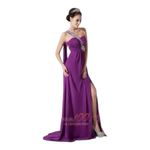 Prom Formal Dress Purple One Shoulder Long Embellished Beaded Cocktail Size S Photo 4