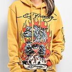 Ed Hardy  Fire Tiger Golden Yellow Hoodie Size Large Photo 0