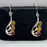 Amber Sterling Silver 925 Drop Earrings Jewelry With Multicolor Oval Cabochons Photo 4