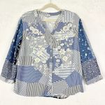 John Mark  Embroidered Floral Top Size Petite Medium Mixed Print Stripe Boho Photo 2