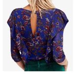 Free People floral top, electric blue w/ruffles sz 9 Photo 1