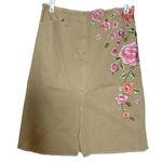 Anthropologie  Tan and Pink Floral Embroidered Pencil Skirt Boho Size 0 Photo 0