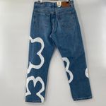Levi's NEW  501 Crop Paint Number Flower Wavy Lined Straight Denim Blue Jeans 24 Photo 3