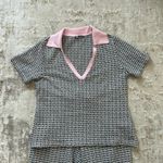 ZARA Women's Jacquard Green Pink Colorway Polo Straight Leg Pant Set - Large Photo 2