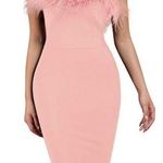 Pink Strapless Bodycon Fuzzy Feather Top Event Dress Knee Length Sexy Photo 0