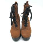 Rouge Womens Ankle Boots Chunky Block Heel Platform Faux Suede Laces Brown 6 Photo 1