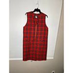 Vintage 90s 1990s red black white plaid zip up dress jumper 10 Size L Photo 3