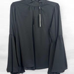 T Tahari Blouse Womens Size M Black Mock Neck Keyhole Large Bell Sleeve Chic Photo 0