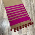 J.Crew - large rectangle scarf with pompoms! tan camel pink red 100% wool Photo 3