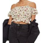 Topshop Womens 12 Floral Cream Embroidered Eyelet Cold Shoulder Top Boho Cottage Photo 0
