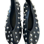 Black Faux Leather Silver Studded Ballet Flat Western Boho Grunge Goth Size 8.5 Photo 0