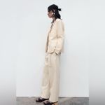 ZARA  Bloggers Favorite Oyster White Lapel Collar Buttoned Cotton Blazer Sz M Photo 4