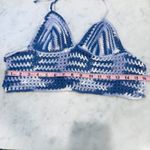 Handmade‎ Crochet Halter Top Blue White Striped Cropped Festival Summer Size M Photo 1