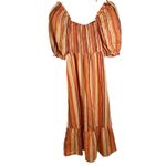 Charlie Holiday Striped Maxi Dress Smocked Puff Sleeve Orange Brown size 4 Photo 6