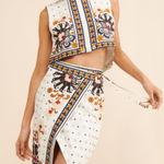 Farm Rio  Flower Fan Tapestry Off White Cropped Top and Wrap Skirt Photo 0
