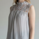 H Trend Ruffle Neck Lace Detail Silk Shell Fully Lined Blouse Size XS Coquette Photo 0