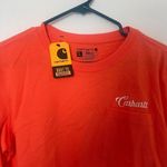 Carhartt  Women's Loose Fit Graphic Long Sleeve Pocket Shirt Coral Size Small NWT Photo 2