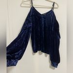 Romeo + Juliet Couture  Midnight Blue Velvet Cold Shoulder Blouse Photo 5