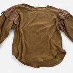 Entro fleece eyelet lace ruffle romantic cozy neutral brown top sz Small boho Photo 5