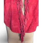 Vintage Y2K Red Fringe Suede Leather Jacket Boho Western Moto Cowboy Festival Size M Photo 2