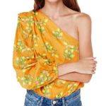 Cami NYC  Lenore Orange Lemon Print One Shoulder Bodysuit New With Tags Photo 0