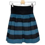 Anthropologie Anthro Girls From Savoy Blue & Black Striped Structured Box Pleated Skirt Photo 0
