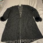 Oscar de la Renta  Black Sheer Robe with Feather Cuffs Photo 0