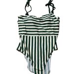 Summersalt  Striped Tie-Shoulder One Piece Swimsuit Green White Retro Size 14 Photo 0
